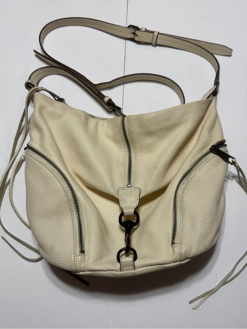 Rebecca Minkoff Cream Pebbled Leather Hobo Crossbody Shoulder Bag